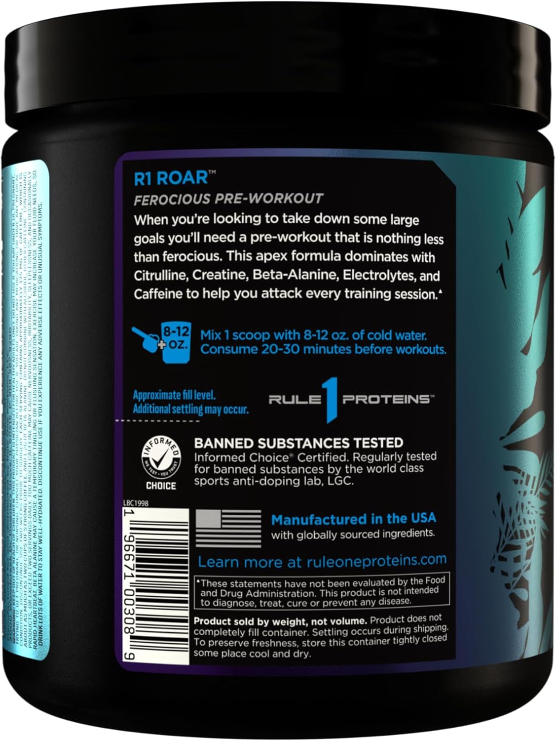 Rule 1 Proteins R1 Roar - Pre-Workout Powder with Creatine, Beta-Alanine, Citrulline, Electrolytes & Caffeine - Image 3