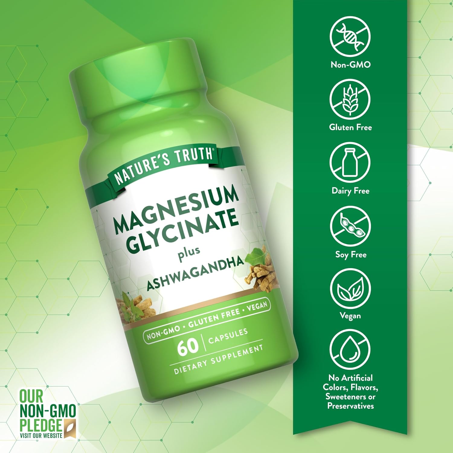 Nature's Truth Magnesium Glycinate + Ashwagandha Veg 60 Capsules - Image 3