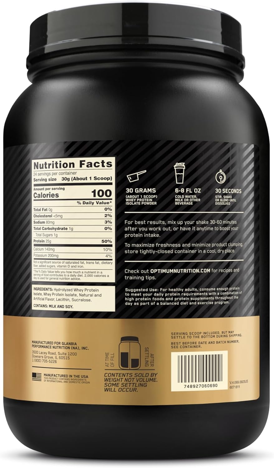 Optimum Nutrition (ON) Gold Standard 100% Isolate, 25 Grams of Protein, Hydrolyzed and Ultra-Filtered Whey Protein Isolate - Image 9