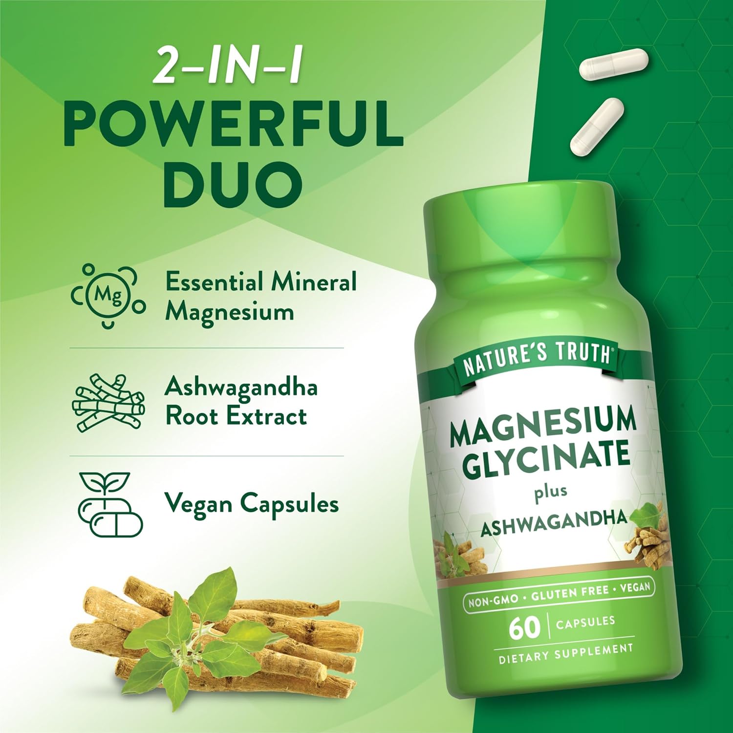 Nature's Truth Magnesium Glycinate + Ashwagandha Veg 60 Capsules - Image 5