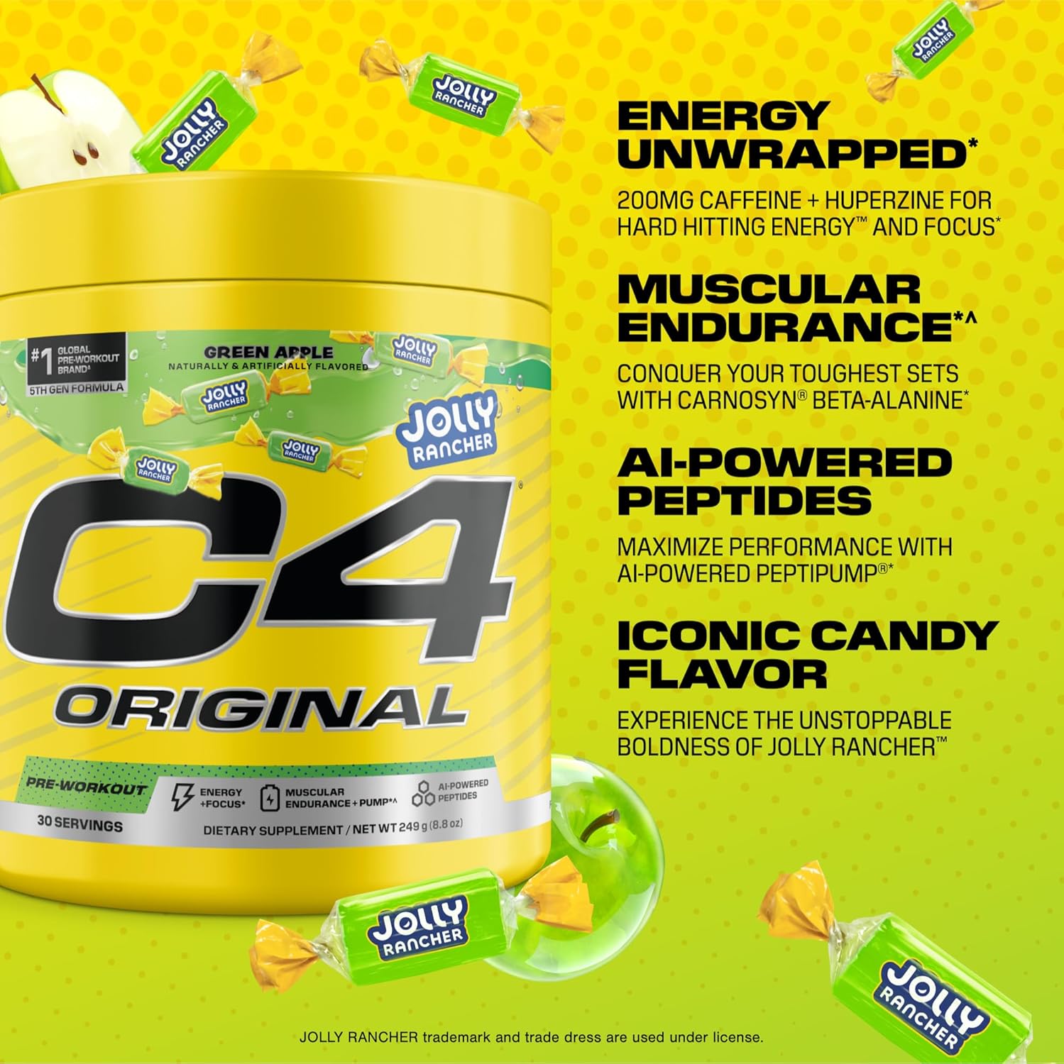 Cellucor C4 Original Pre Workout Powder - Jolly Rancher Green Apple - 30 Servings - Image 2